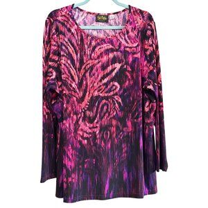 Bob Mackie Wearable Art Womens Long Sleeve Top 2X Multicolor Pink & Purple Tunic